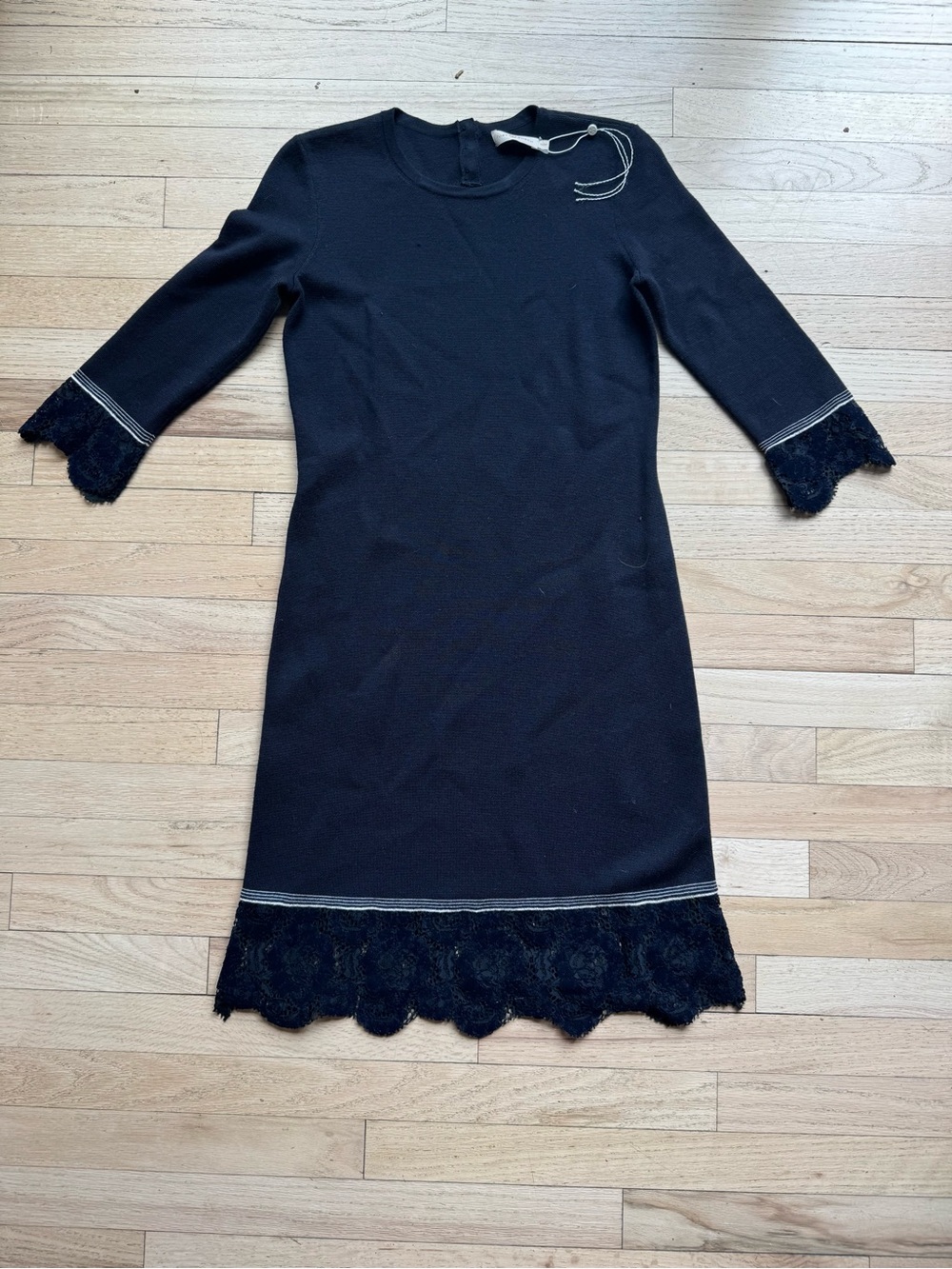 Tory Burch Black Lace-Trimmed Knit Sheath Dress